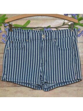 American Eagle Denim Shorts Blue White Striped Size 8 Next Level Stretch 2"
